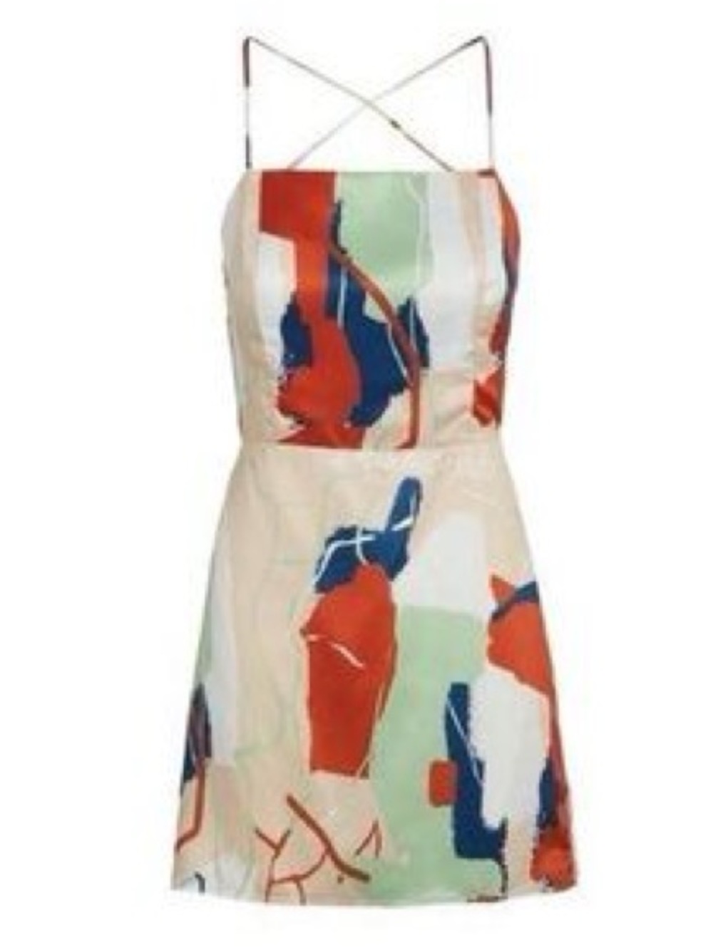 iNAMORATA Cream Mini Dress with Red, Blue & Green Abstract Print
